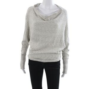 Elan Womens Gray Cotton Striped Cowl Neck Pullover Long Sleeve Size S